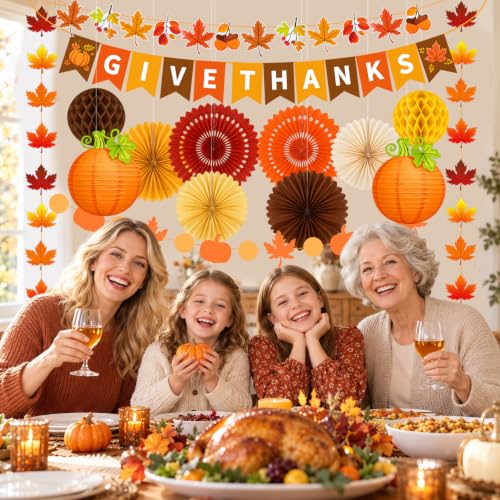 Thanksgiving Decorations 14 Pieces Give Thanks Banner and Pumpkin Lanterns - image 4