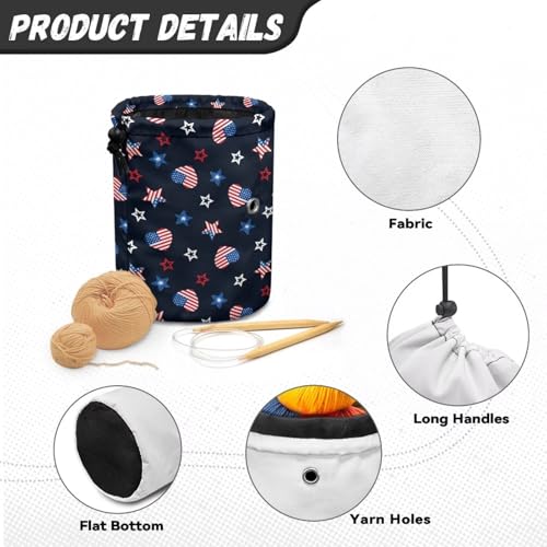 Image of Sellikakes American Flag Star Small Yarn Holder Knitting Portable Crochet Bag, Yarn Holder for Knitting & Crochet Supplies