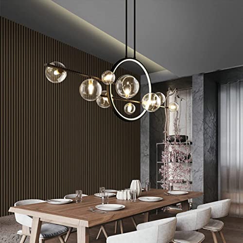 Lustre îlot cuisine noir moderne suspension 1 anneau LED 24W salon salle à manger