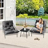 FUOIDYE BalkonmöBel Set 3 Teilig, Balkonmöbel Kleiner Balkon, Gartenset Tisch und Stühle, GartenMöBel Set mit Abnehmbar Kissen & Couchtisch, Balkon Möbel Set für 2 für Innen,Terrasse, Garten (Grau)
