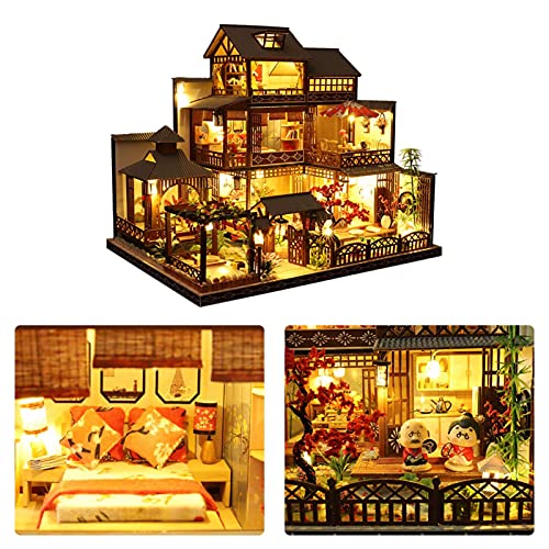 Puppenhaus-Miniatur mit Möbeln, Miniatur-Puppenhaus-Set mit Musik-Bewegung, Holz, handgefertigt, für Weihnachten… – Bild 6