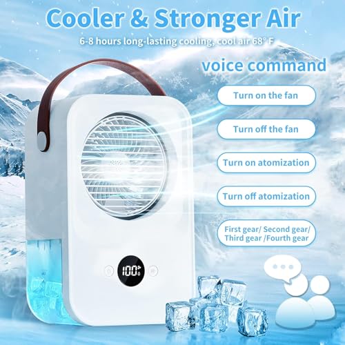 Fadachy Portable Air Conditioners Fan With Voice Control,4000Mah Rechargeable Battery Operated Mini Ac Air Conditioner,4 Speeds Small Desktop Humidifier Fan For Room Office Camping Office thumb #1
