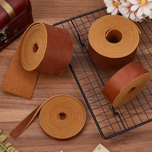 GORGECRAFT 2m Genuine Flat Leather Cord 12.5mm Wide Crazy Horse Leather Strips 1.8mm Thick Full Grain Cowhide Leather Strap Tanned Cattle Hide String for Belts Jewelry Making DIY Crafts Saddle Brown - Image 4