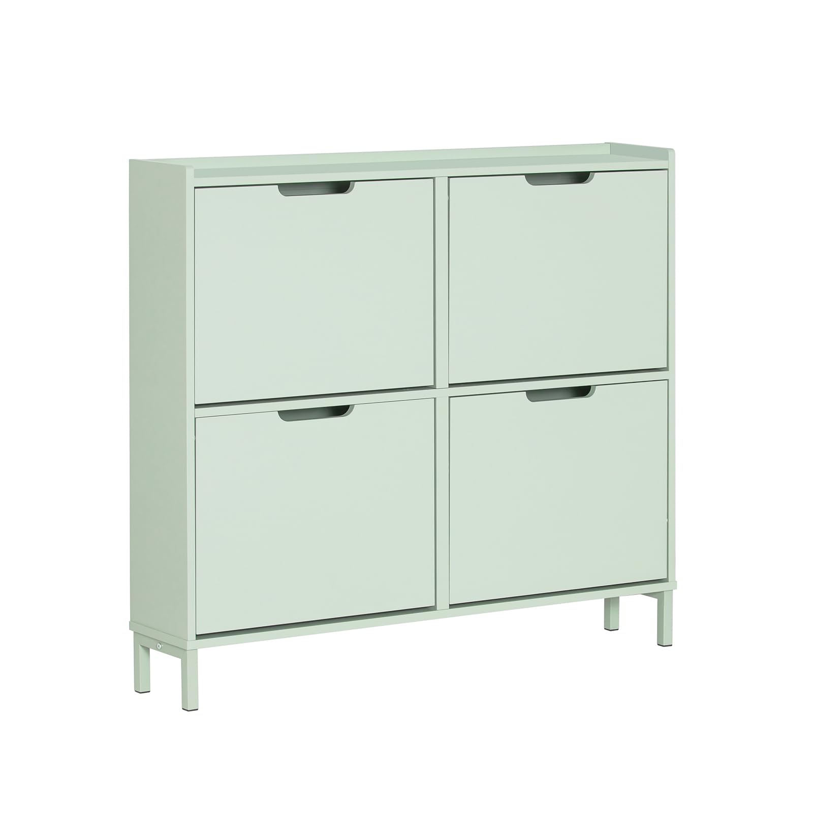 SoBuy Narrow Shoe Rack Shoe Cabinet with 4 Flip Drawers Slim Wooden Storage Cupboard for Hallway Entrance Foyer or Understairs Light Green W100 x D19 x H91cm FSR100-GR