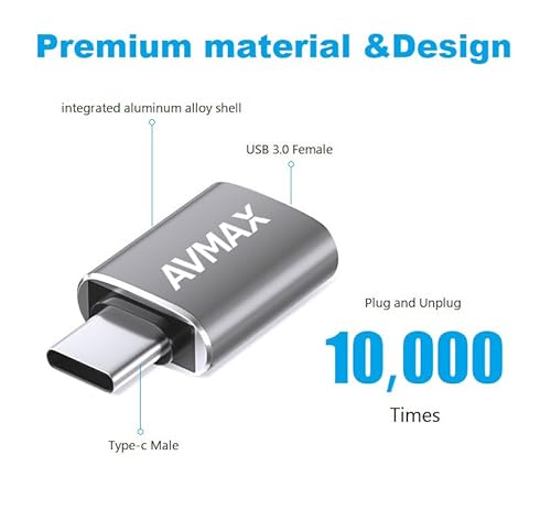 image for AVMAX USB C to USB Adapter 4 Pack,USBC Male to USB 3.0 Female OTG Adap