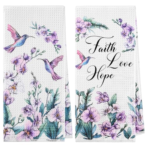 Hordely Hummingbird Gifts for Women Spring Kitchen Towels, Hummingbird Kitchen Decor Dish Hand Tea Towels, 15.35 x 23.62 Inch Funny Flower Bird Towel for Bathroom Set of 2 (Style B)