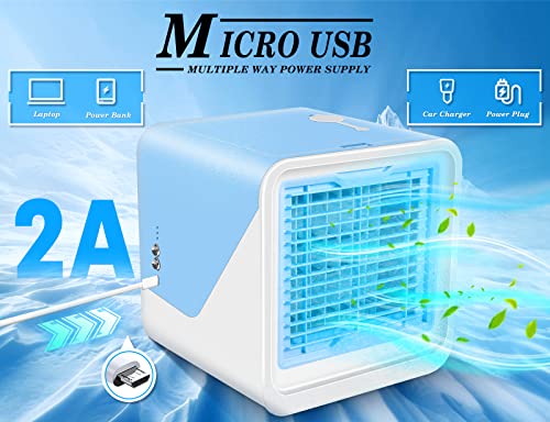 Portable Air Conditioner, 3-In-Personal Mini Air Cooler In 3 Speed, Usb Evaporative Air Conditioner With Led Light For Bedroom, Office, Living Room & More #TOP2