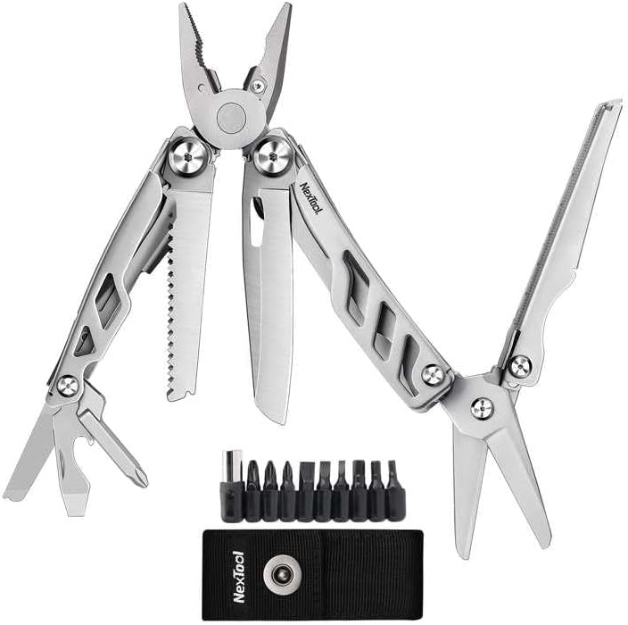 NexTool 14-in-1 Multi-Tool, Stainless Steel Multitool Pliers with 80Cr14Mov Pocket Knife, 2 Safety Locks and Huge Scissors, EDC Multitool Utility Tool for Camping Outdoor Activities (Flagship Max)