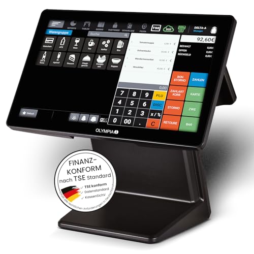 Olympia T400 Système de caisse pour la restauration et le commerce de détail, écran tactile avec Android 11 et USB-TSE, caisse enregistreuse avec affichage client et...