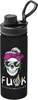 Skull Metastatic Breast Cancer Awareness Stainless Steel Insulated Water Bottle: 18oz, Leak-Proof, Hot & Cold, Eco-Friendly