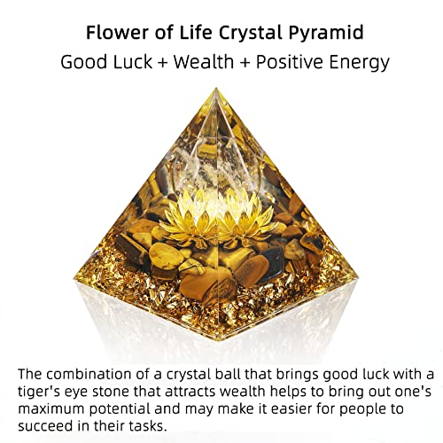 Hopeseed Orgone Pyramid Flower Of Life Orgonite Money Healing Crystals Pyramid For Positive Energy With Tiger's Eye Stones And Luck White Crystal That Promotes Wealth, Prosperity And Attracts Success #TOP6