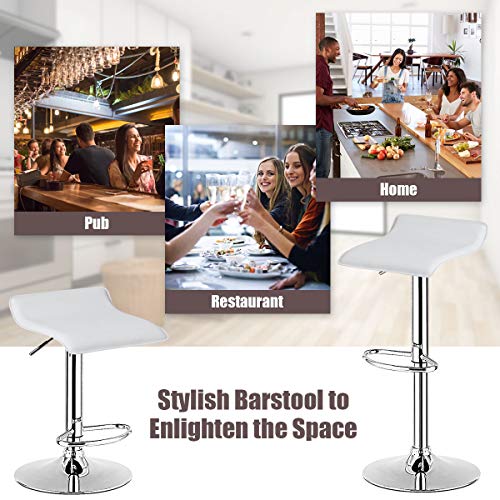 NAFORT Set de 4 Butacos Ajustables con Asiento de Cuero Sintético PU, Base Cromada y Reposapiés, Silla Giratoria Moderna para Cocina, Pub y Comedor, Blanco miniatura 3