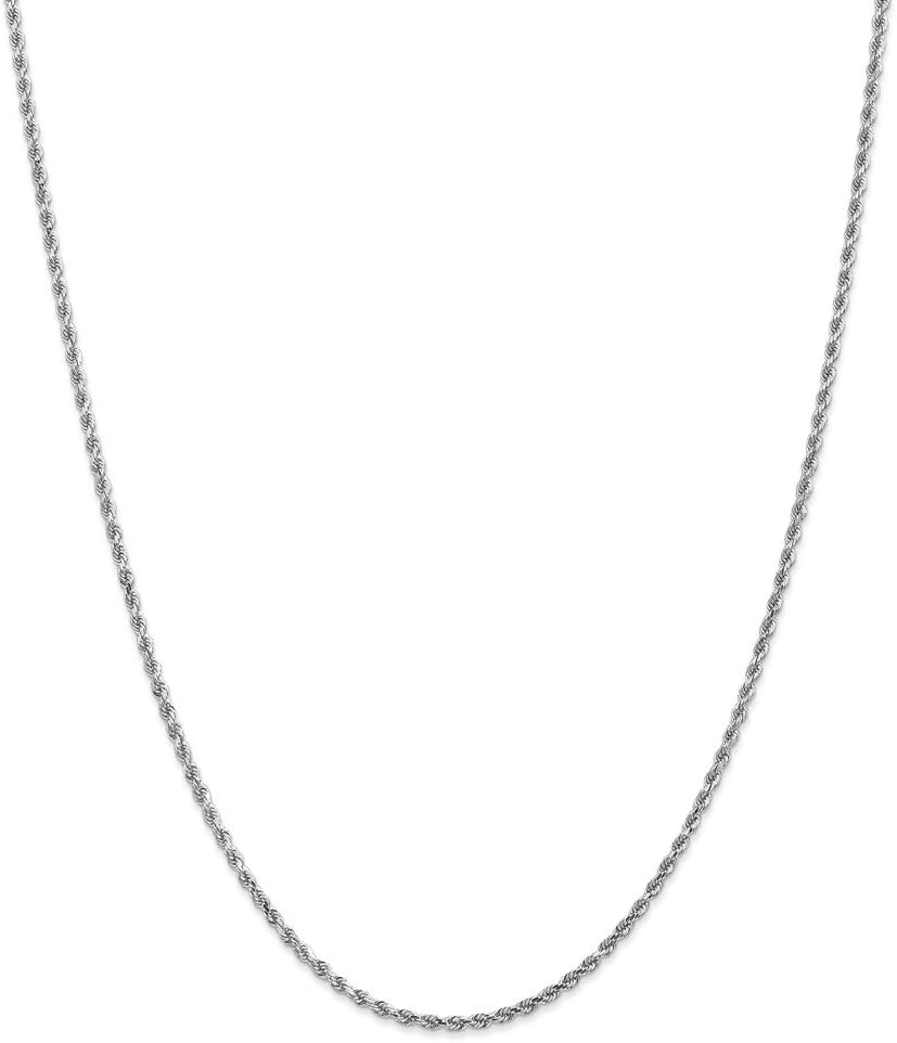 Solid 14k White Gold 2mm Diamond-Cut Rope Chain Necklace - with Secure Lobster Lock Clasp