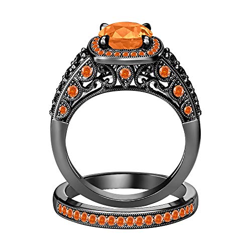 5.50Ct Round Cut Orange Sapphire Solid 18K Gold Plated Wedding Halo Bridal Ring Set Valentine's Day Special For Womens.2