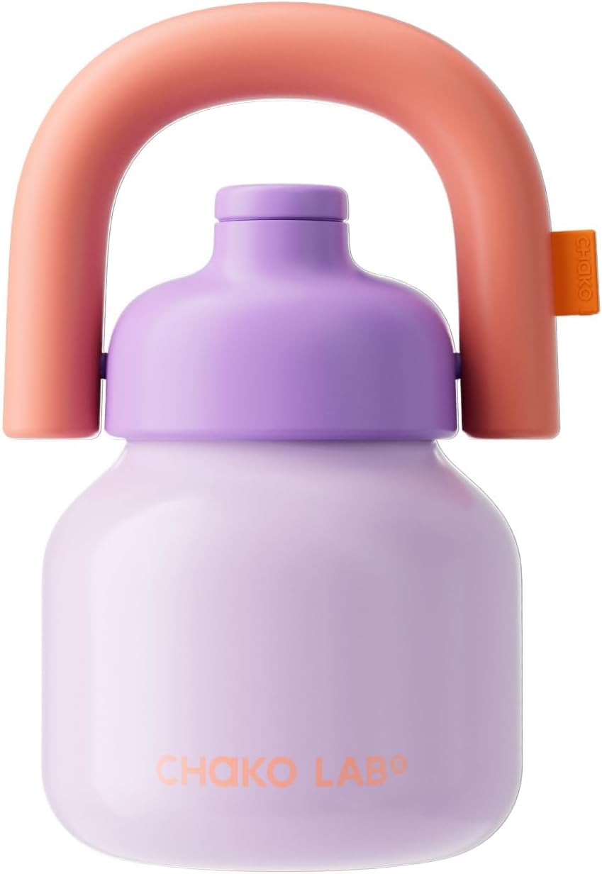 CHAKO LAB Water Bottle with Straw and Carry Handle | Wide Mouth Vacuum Insulated Stainless Steel Metal Bottles| Reusable, Leak-Proof & BPA Free | 1000ml Purple&Orange