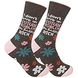 FUNATIC I Don't Have An Attitude Problem Dress Sock for Women | Funny Adult Gift Idea Profane Apparel with Saying | Best Inappropriate Flower Picture Accessories Novelty Attire Crazy Accessory Present