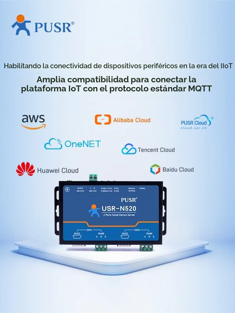 Convertidor Serie RS845 a Ethernet de 2 Puertos Compatible con MQTT Modbus RTU a Modbus TCP USR-N520