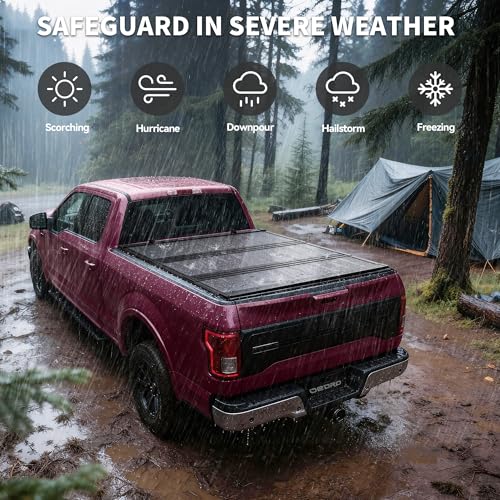 OEDRO Low-Profile Hard Tri-Fold Tonneau Cover Compatible with Ford Ranger 2019 2020 2021 2022 2023 2024 2025 2026 5ft Bed, One-Handed Quick Release, Drainage Design