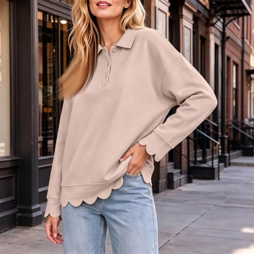Scalloped Pullover Women Oversized 1/4 Button Henley Collar Fall Sweatshirt - image 6