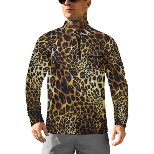 Leopard Skin Men's Rash Guard Long Sleeves Quick Dry Fishing Workout Shirts with Zipper