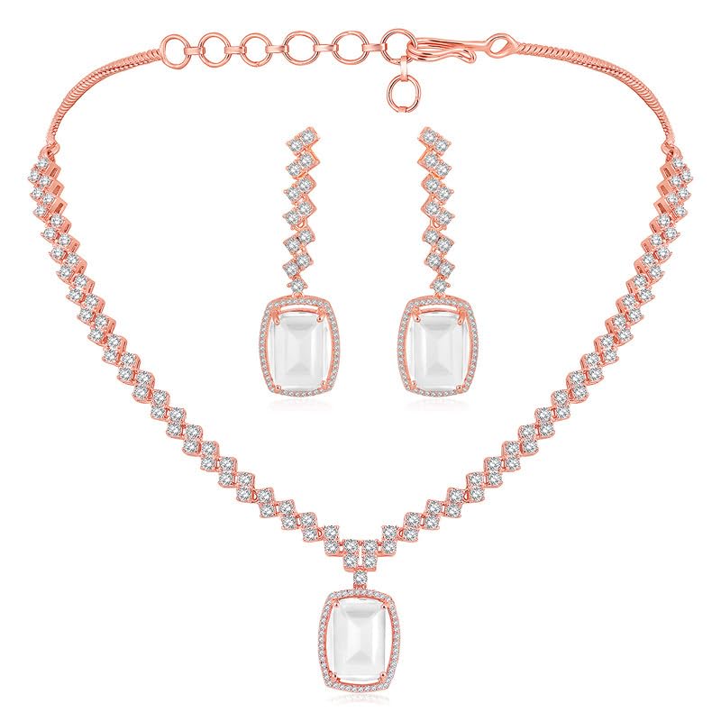 Plated Cubic Zirconia & Crystal Necklace & Drop Earring Set