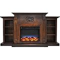 Cambridge Sanoma 72 Inch Freestanding Electric Fireplace Heater with Traditional Mantel, Built-In Bookshelves, LED Multicolor Flames, Timer, Remote Control, Log Display, Walnut