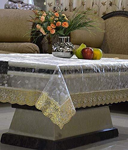 Kuber Industries Center Table Cover for 4 Seater | PVC Golden Lace Tea Table Cover | Center Table Cloth for Living Room | Hall | CTC | 40x60 | Transparent