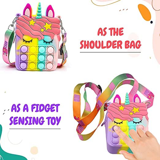 MSGH Pop It Bag Unicorn Shape Sling Bag Crossbody Bag for Kids, Pop It Bag for Girls, Pop It Fidget Toy Shoulder Bag, Fidget Purse for Kids Stress Relief Toys (ULTRA WHITE) 1