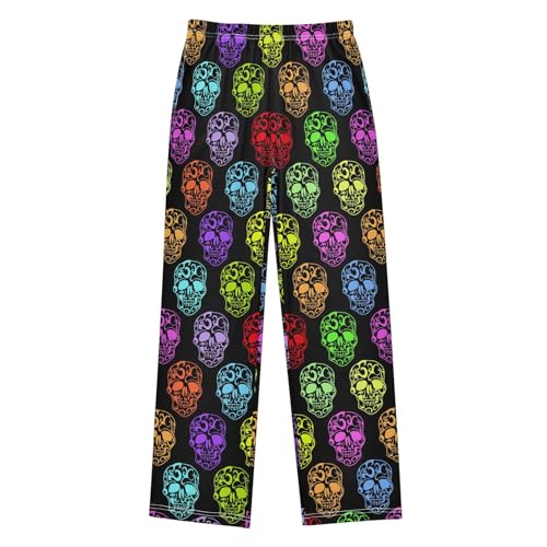 ZZXXB Colorful Skeleton Boys Long Pants Soft Trousers Elastic Waist Kids Lounge Bottoms with Pockets S-XL