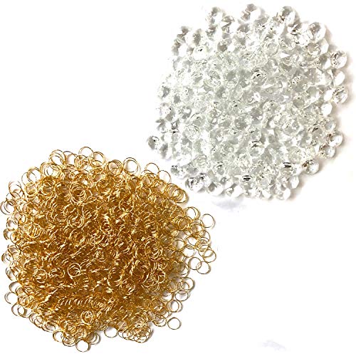 (エスネット) 二つ穴 クリスタル ビーズ シャンデリア 八角 14mm 手芸 ビジュー パーツ リング 付 のれん サンキャッチャー セット SN-256-CT ピアス ネックレス (クリア 500個)