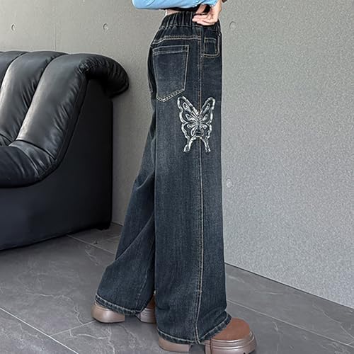 Girls Cute Bow Pant Baggy 𝐘2k 𝐁oyfriend Wide Leg Jeans Youth High Waist Straight Leg Fall Streetwears with Poket4