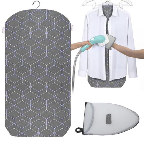 WRINGKIT Steamer Board for Clothes Hanging Ironing Mat with Ironing Glove Durable Garment Steamer Pad with 360 Rotating Hook for High Pressure Clothes Steaming Home and Travel Use 35 x 17.3