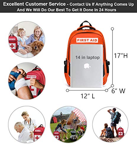 Image of First Aid Bag Empty Red Emergency First Responder Trauma Multi-Pocket Traveling Field Trips Camping Essentials (Orange, 1 Piece)
