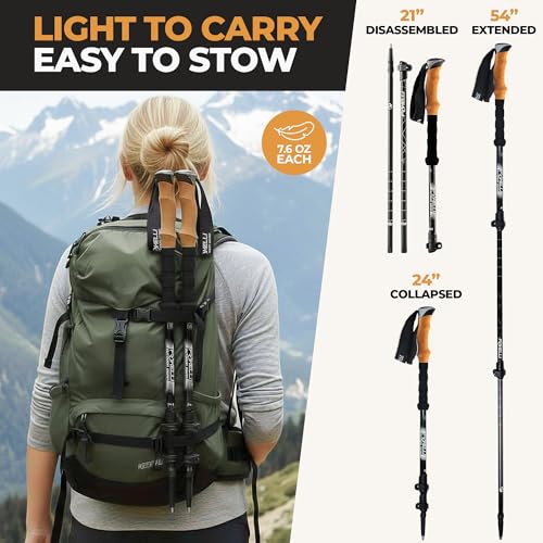 Foxelli Carbon Wanderstöcke – Faltbare leichte stoßdämpfende Stöcke zum Wandern, Trekking...