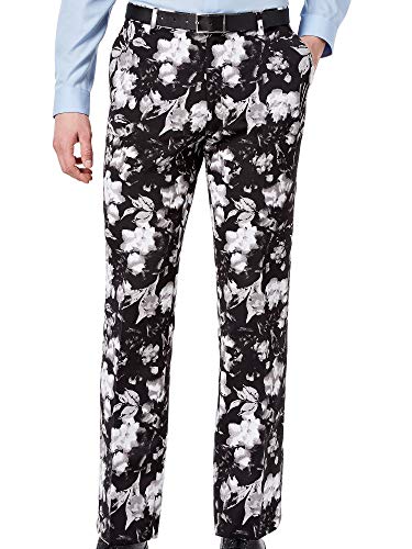 INC Mens Ottoman Floral Print Slim Fit Straight Leg Pants B/W 34/30