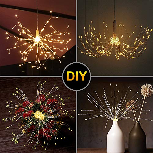 Denicmic 4 Pack Firework Lights Led Copper Wire 8 Modes Battery Operated Hanging Ceiling Starburst Fairy Remote Control Star Sphere Lights Indoor For Bedroom Party Wedding Christmas Decor (Warm White) #TOP4