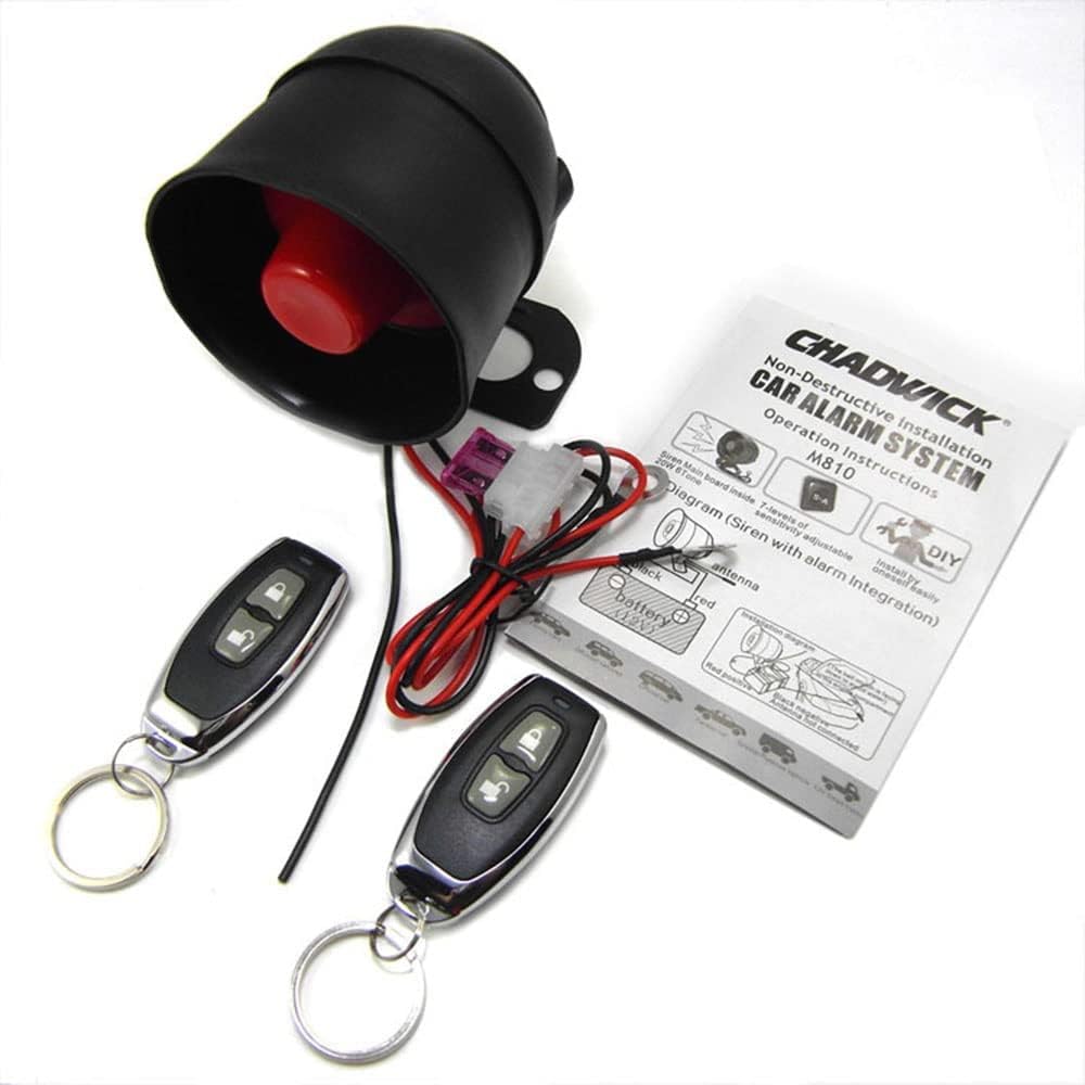 Alarme Voiture Universelle 12V, Kacepar Système Antivol avec Détecteur Security Protection Anti-Theft Kit, avec 2 télécommandes et 1 sirène de klaxon, CW-8110
