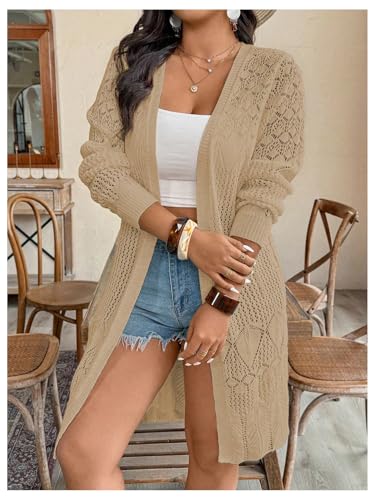 Verdusa Women's Plus Size Long Cardigan Sweater Open Front Hollow Out Knit Lightweight Outerwear Spring Fall Clothes4
