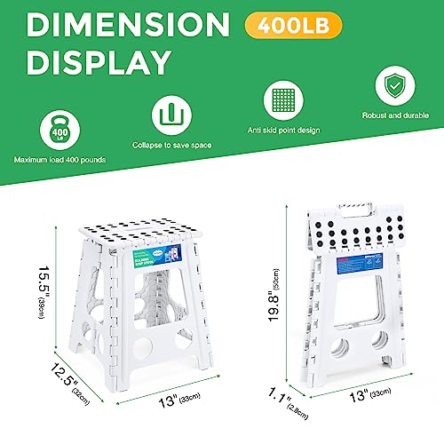 Image of Dyforce Folding Step Stool 16 Inch,400lbs Foldable Step Stool for Adults | Step Stool Foldable White,Non-Slip Plastic Stepping Stool with Carry Handle,Lightweight for Bathroom Kitchen Bedroom Garden