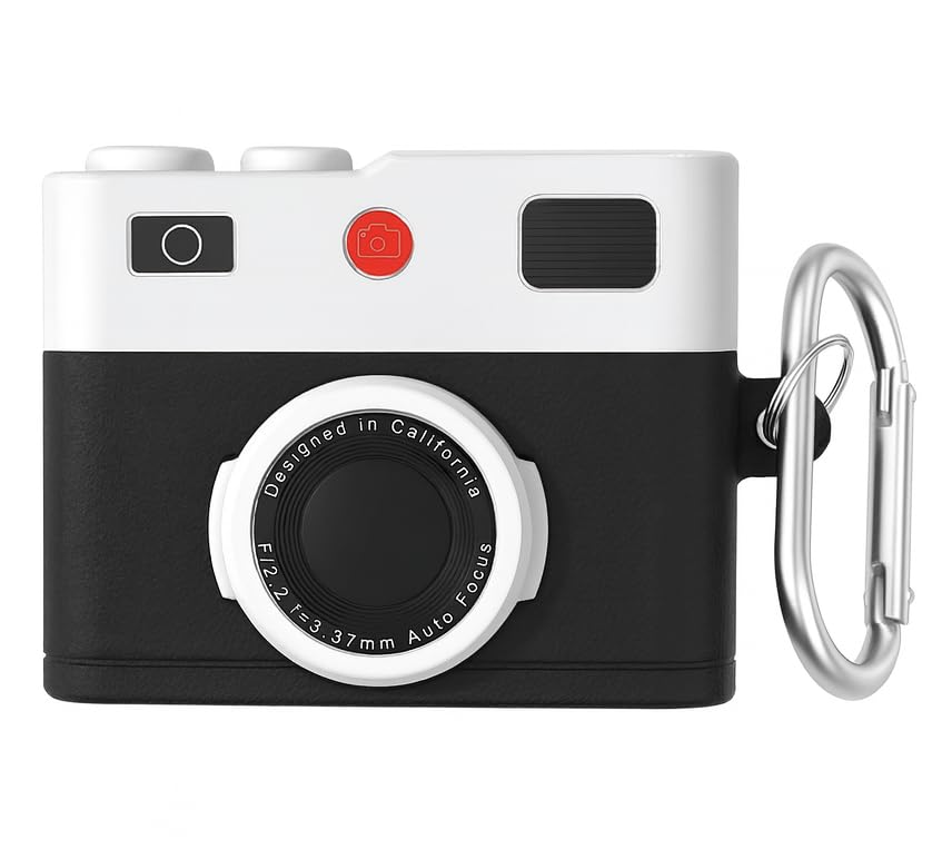 Image of Retro Camera Silicone Case Cover for Apple Airpods Pro 3 (2025) with Carabiner (Black, Retro Camera)
