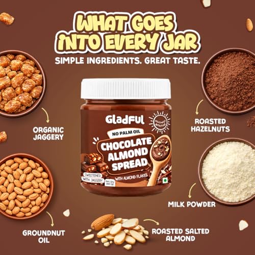 Image of Gladful No Palm Oil Spreads Combo | Hazelnut Almond, Caramel Oat Cookie, Chocolate Crunchy, Chocolate Almond | No Refined Sugar | Premium Dessert | Clean Ingredients | Chocolatey & Nutty Healthy Spreads (4 x 300g)