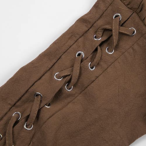 Realdo Mens Drawstring Waist Linen Ankle Banded Pants Renaissance Gothic Pants Medieval Viking Navigator Pirate Trousers, Brown, Medium #TOP4