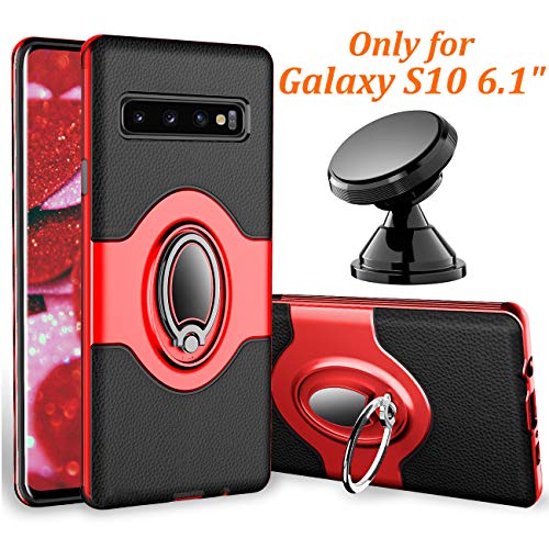 eSamcore Samsung Galaxy S10 Case Ring Holder Kickstand Cases + Dashboard Magnetic Phone Car Mount [Red]