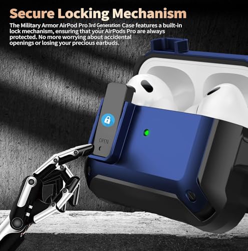Image of Olytop for Airpods Pro 3 Case with Lock Clip, Rugged Apple Airpods Pro 3rd Generation Cover 2025 Men Women, Armor Shockproof iPod Pro3 Gen Protective Hard Shell with Carabiner&Cleaner kit, Black /Blue