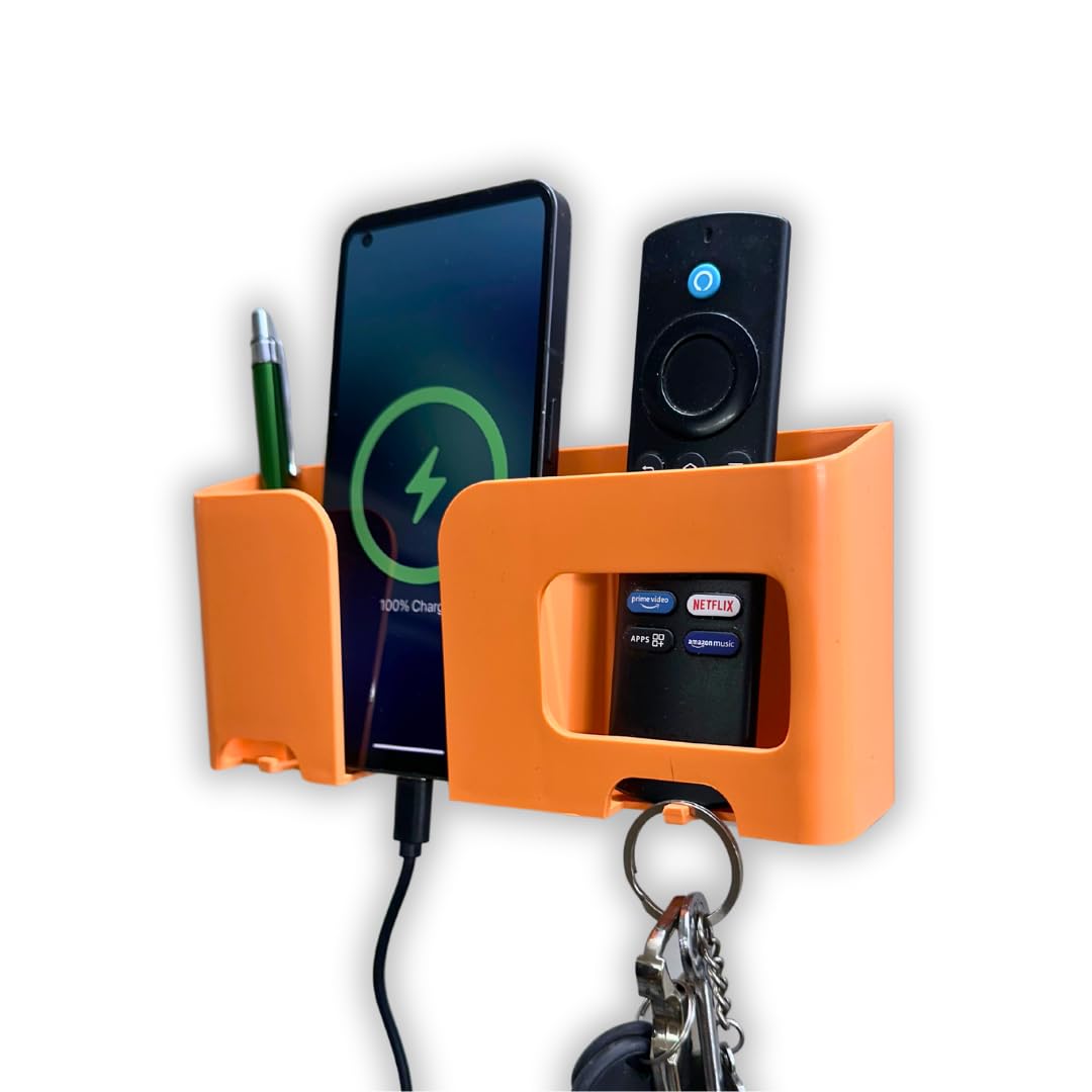 Wall Mounted Mobile Stand Storage Case for Remote Stand, Multi Purpose Mobile Holder Stand with Key Hanger - No Drill Required (Orange)-image-15