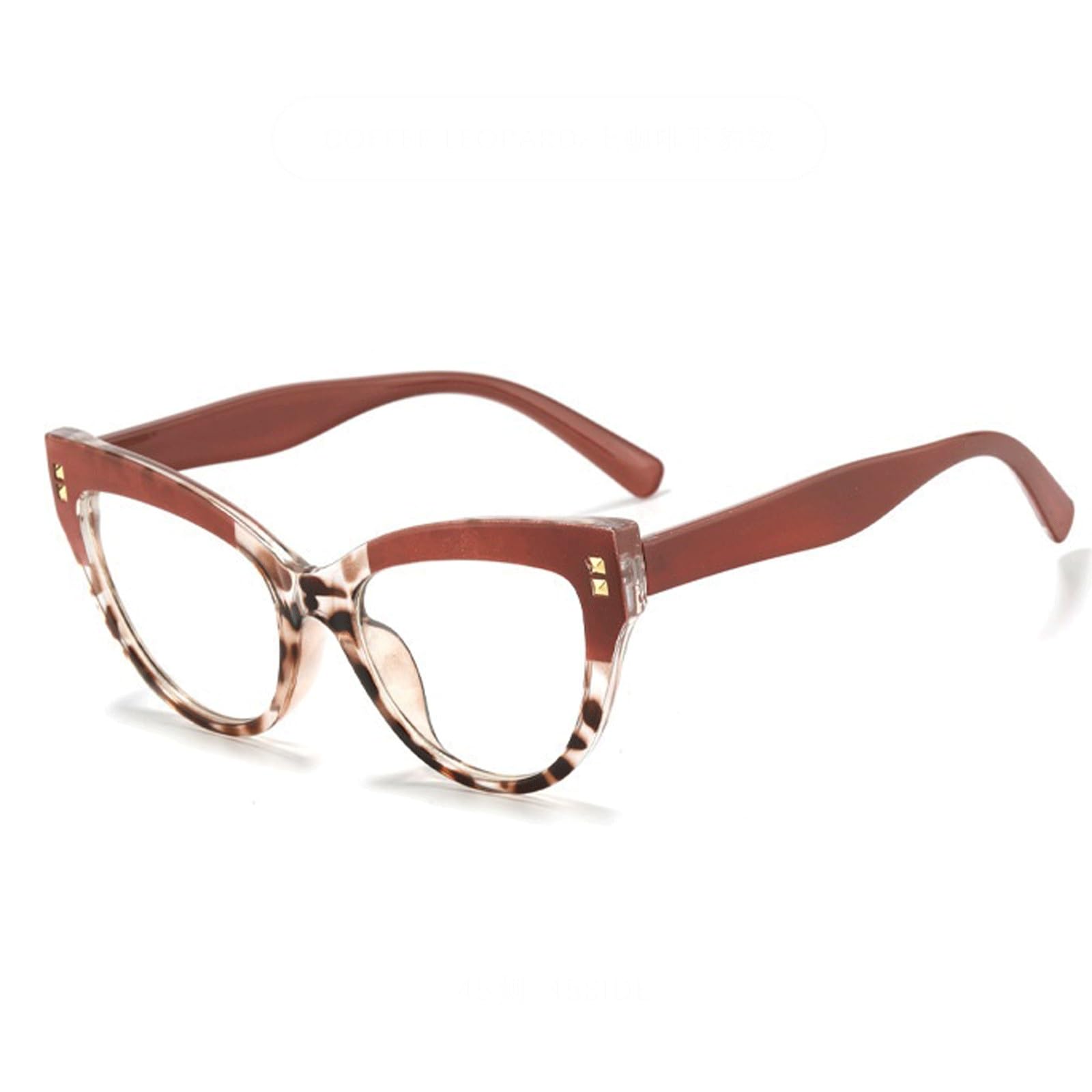 KLJUddGY Full Rim Eyewear Frames Cateye Reading Glasses Spectacles for Computer Blue Light Glasses Non Prescription Eyeglasses Large(Tea)