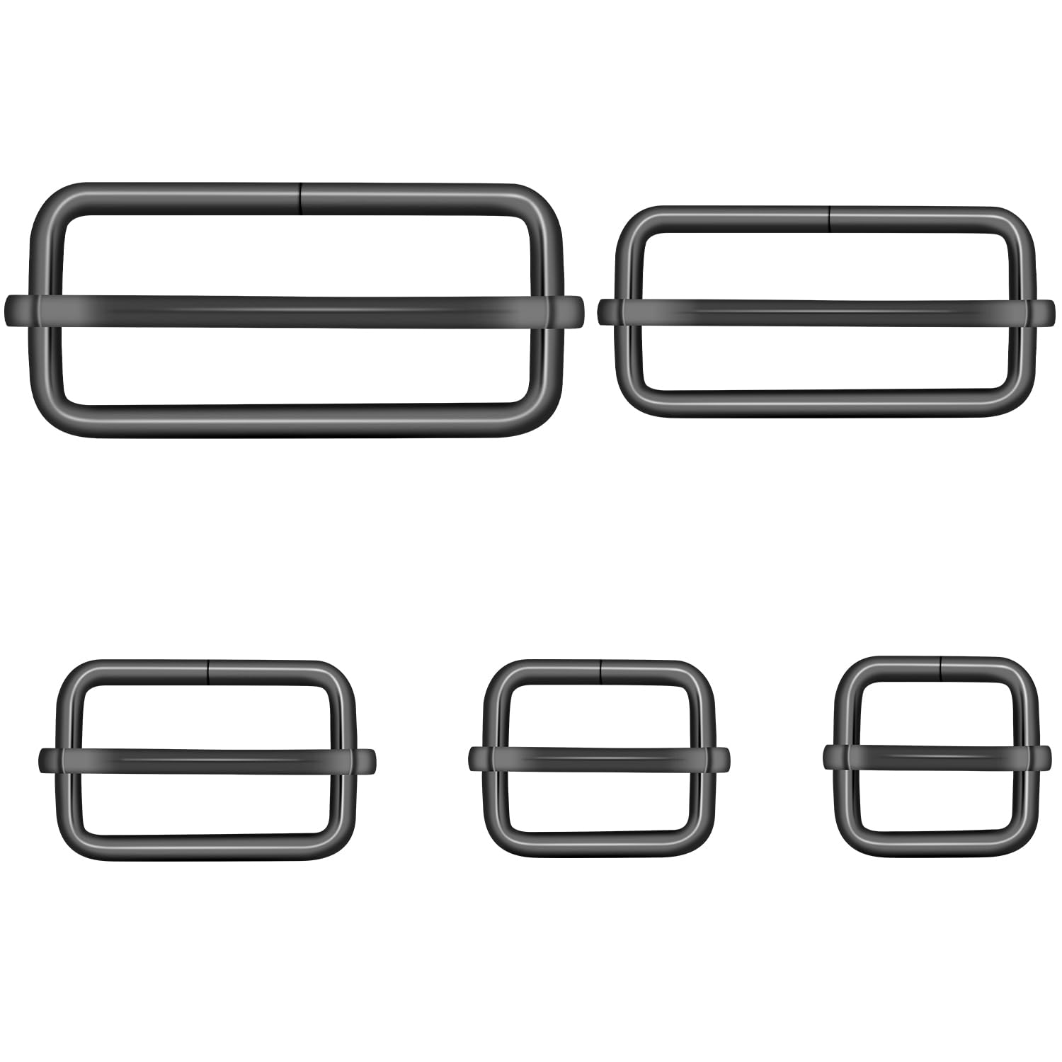 CooBigo 25Pcs Metal Adjustable Slider Buckles, 5/8, 3/4, 1, 1-1/2 and 2Inch Rectangle Adjuster Suspender Strap Slider for Purse Bag Hardware Making