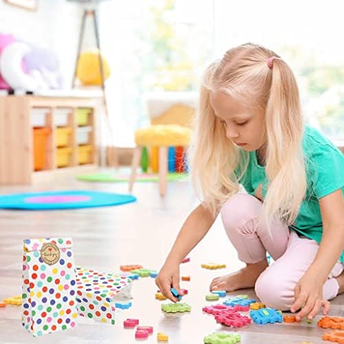 ZTMY 30PCS Paper Party Bags, Rainbow Dots Paper Grocery Candy Bags Favour Bags Kraft Treat Gift Bags with 36 Pcs Stickers for Kids Birthday Valentines'Day Wedding Gifts(18 × 9 × 5.5CM)