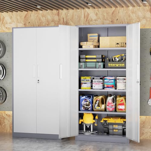 Image of INTERGREAT Metal Storage Cabinet, 72 inch Locking Steel Cabinets with 2 Door and 4 Adjustable Shelves, Tall Metal Cabinet for Home Office, Garage, Warehouse,(New Grey)