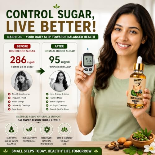 Image of Anti Diabetic Nabhi Oil for Blood Sugar Management | For Sugar Support, Control sugar Cravings | Ayurvedic Navel Therapy for Multi Benefit Oil for Daily Wellness | Nabhi Therapy for Overnight Treatment | नाभि तेल | Pack of 2 x 30ml=60ml